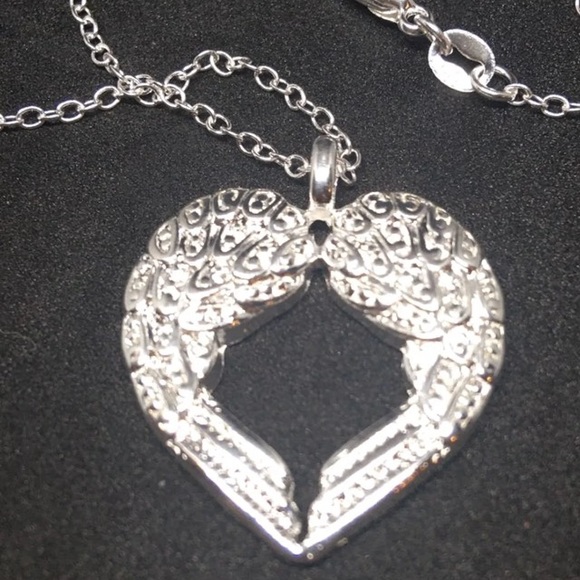 Gorgeous Angel Wings Heart 2 Combined Loves Pendant Stamped 925 Necklace - Picture 3 of 3